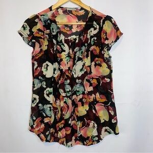 Halogen Floral Sheer Ruffle Front Top Size Small
